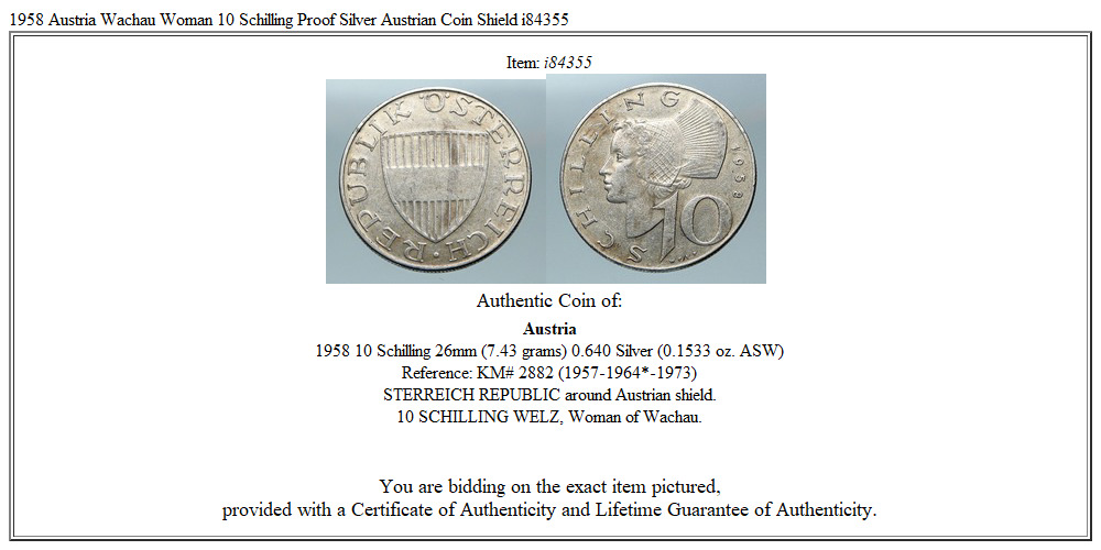 1958 Austria Wachau Woman 10 Schilling OLD Silver Austrian Coin Shield i84355