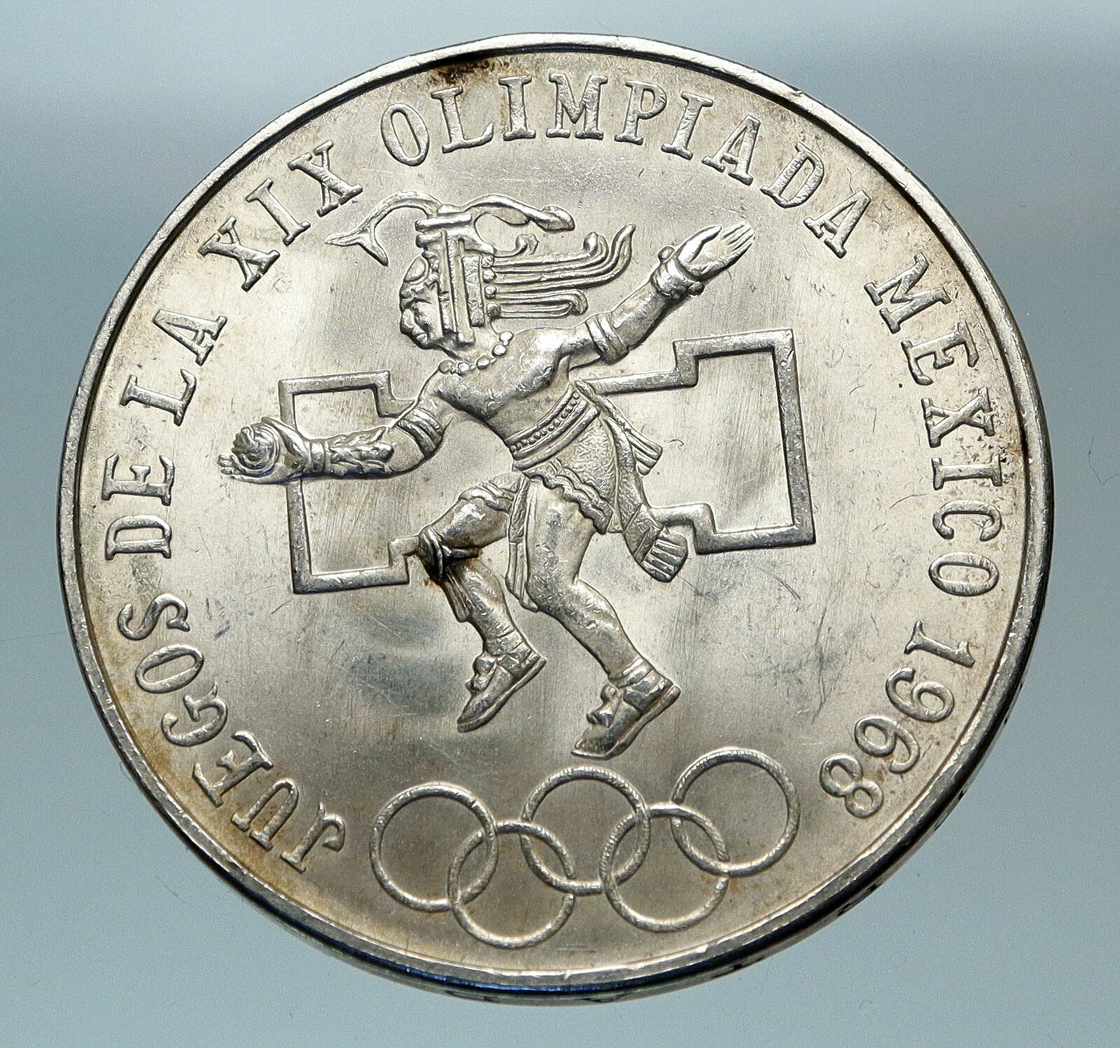 1968 Mexico XIX Olympic Games Aztec Ball Player BIG 25 Pesos Silver Coin i84352