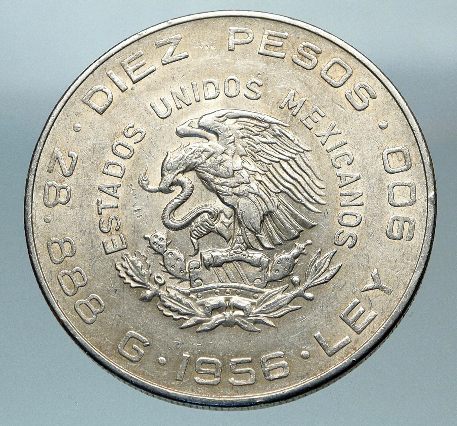 1956 MEXICO Large SILVER 10 Pesos Coin MEXICAN Independence HERO Hidalgo i84351