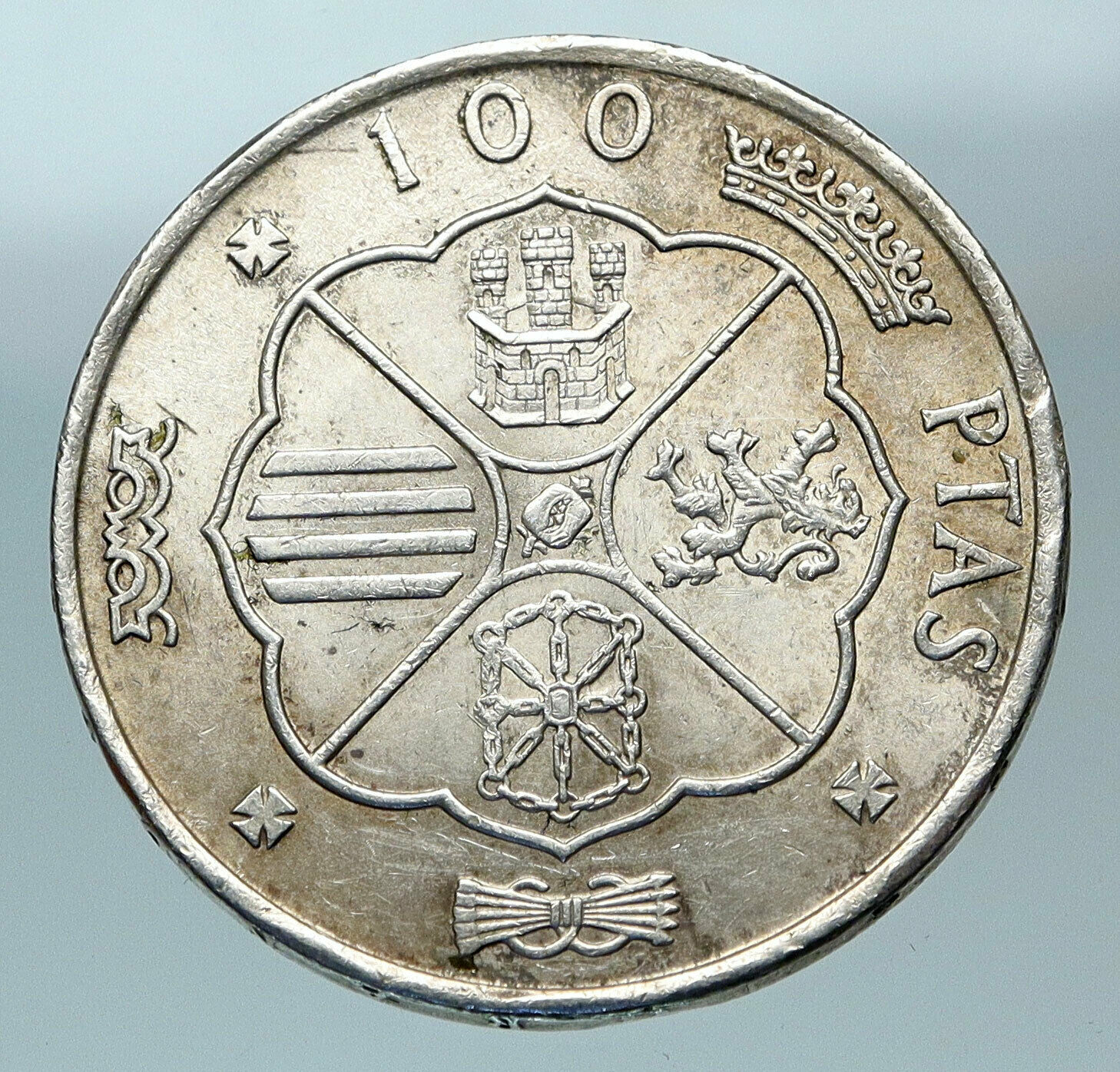 1966 SPAIN Large Franco Caudillo Genuine Silver 100 Pesetas Spanish Coin i84359