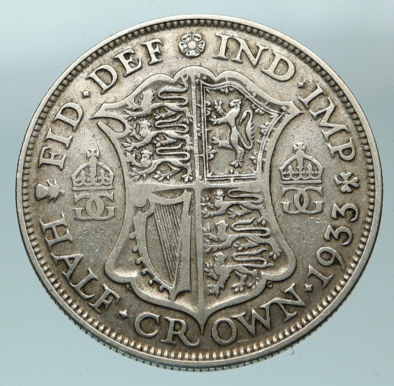 1933 Great Britain United Kingdom UK King GEORGE V Silver Half Crown Coin i84470