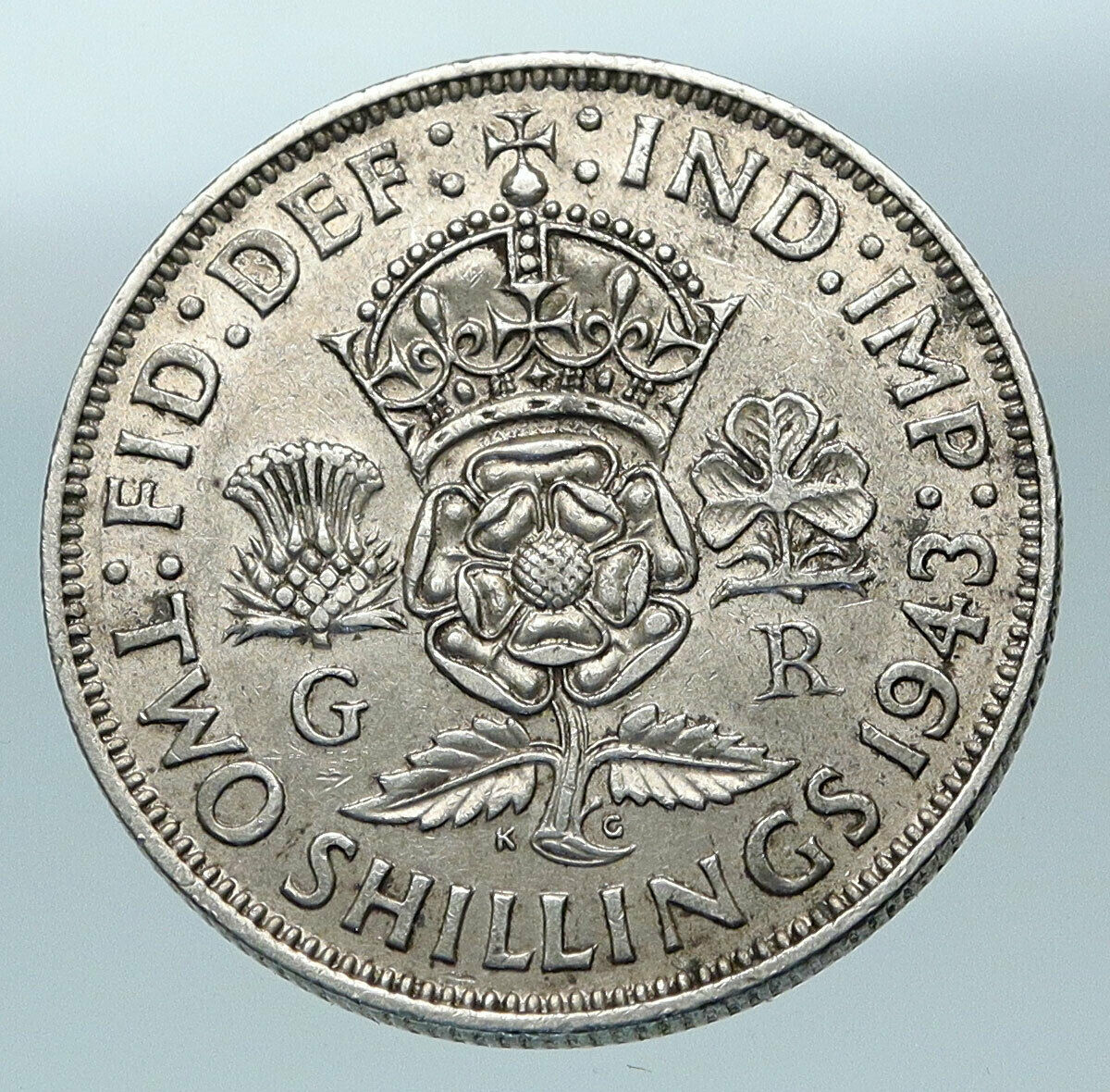 1943 United Kingdom Great Britain GEORGE V Silver Florin 2 Shillings Coin i84356