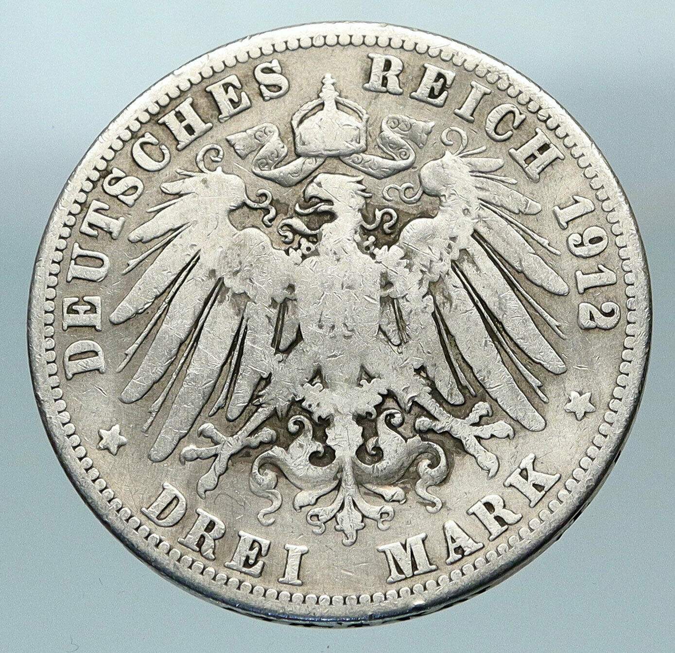 1912 PRUSSIA KINGDOM Germany WILHELM II Genuine Silver 3 Mark German Coin i84363