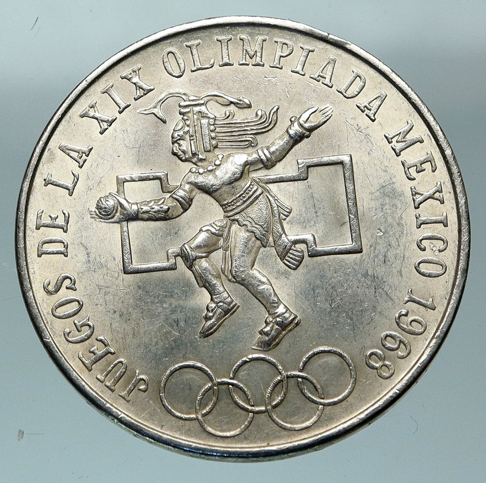 1968 Mexico XIX Olympic Games Aztec Ball Player BIG 25 Pesos Silver Coin i84476