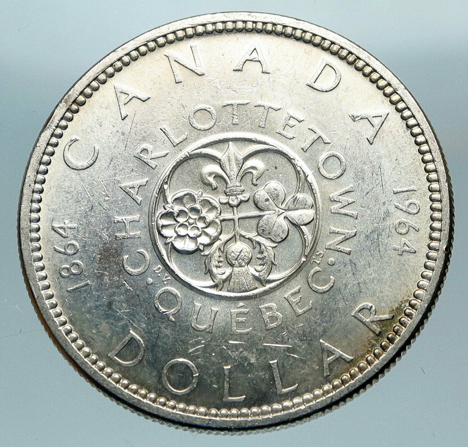 1964 CANADA Quebec Charlottetown Antique Genuine BIG SILVER Dollar Coin i84353