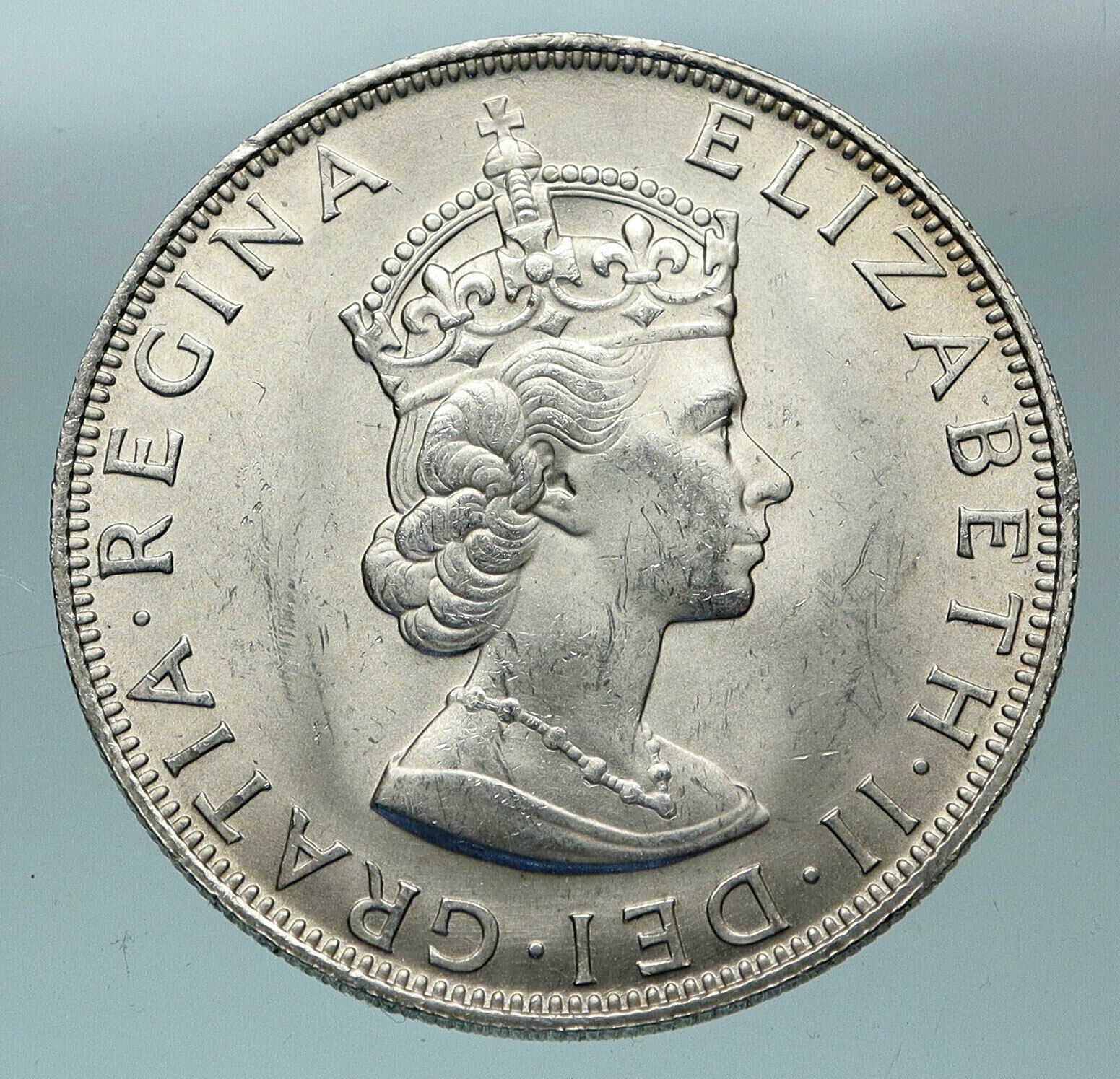 1964 BERMUDA British Colony LARGE Elizabeth II Antique Silver Crown Coin i84466