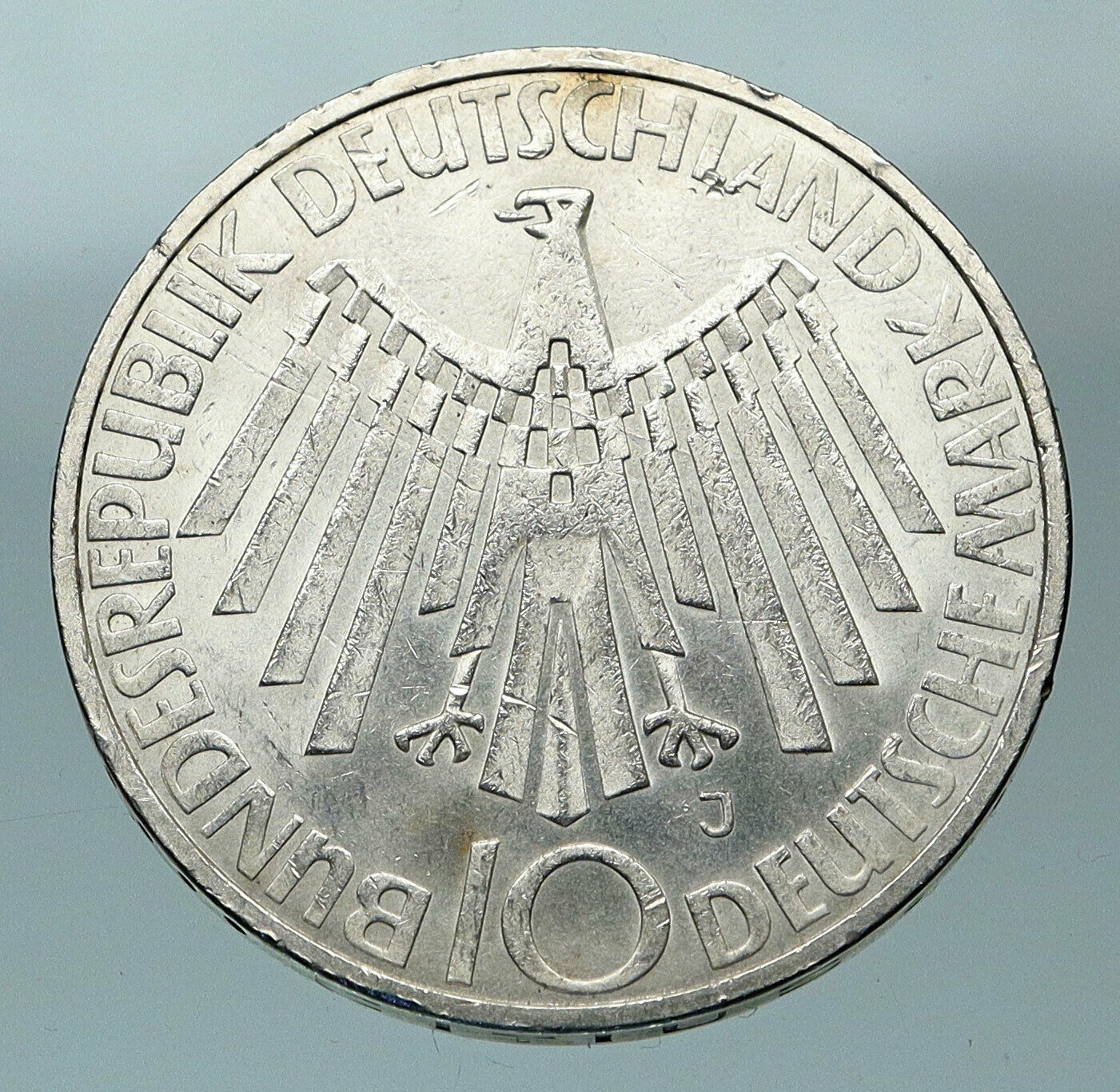 1972 J Germany Munich Summer Olympic Antique Vintage Silver 10 Mark Coin i84467