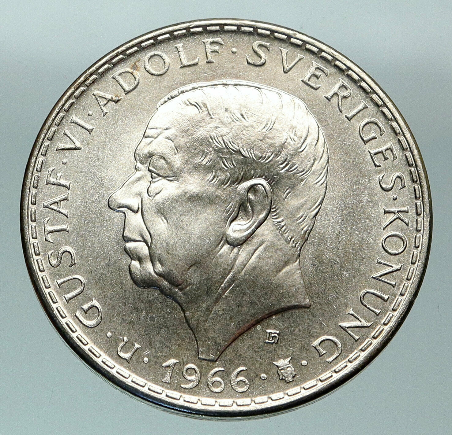 1966 SWEDEN King GUSTAV VI ADOLF 5 Kronor LARGE Silver SWEDISH Coin i84801