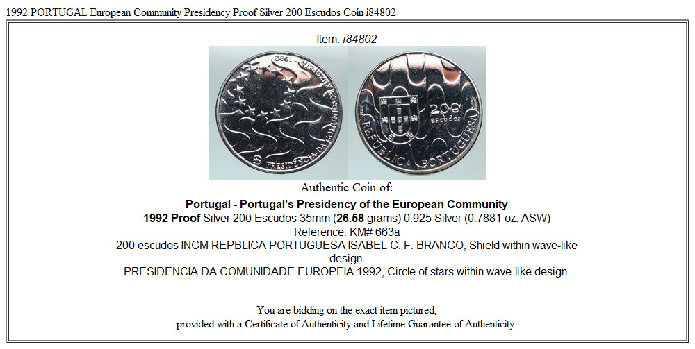 1992 PORTUGAL European Community Presidency Proof Silver 200 Escudos Coin i84802