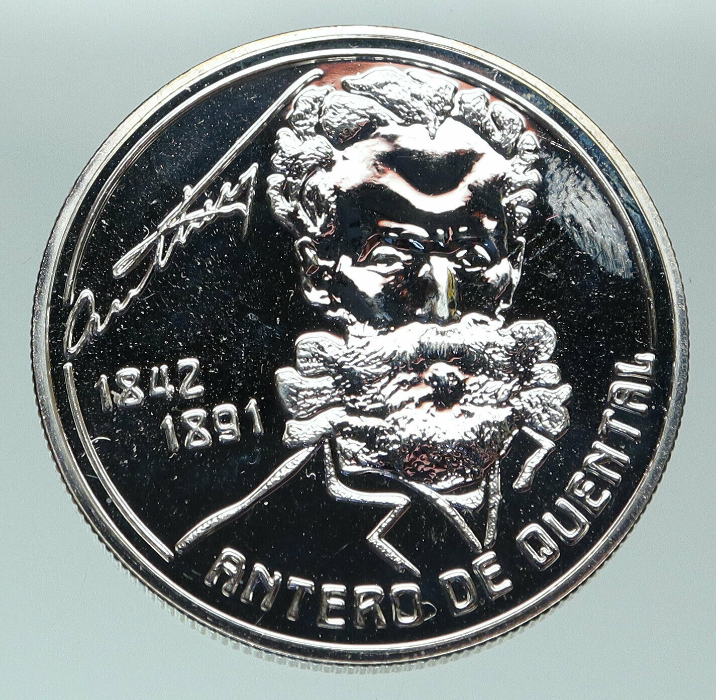 1991 PORTUGAL Poet Antero de Quental OLD Proof Silver 100 Escudos Coin i84803