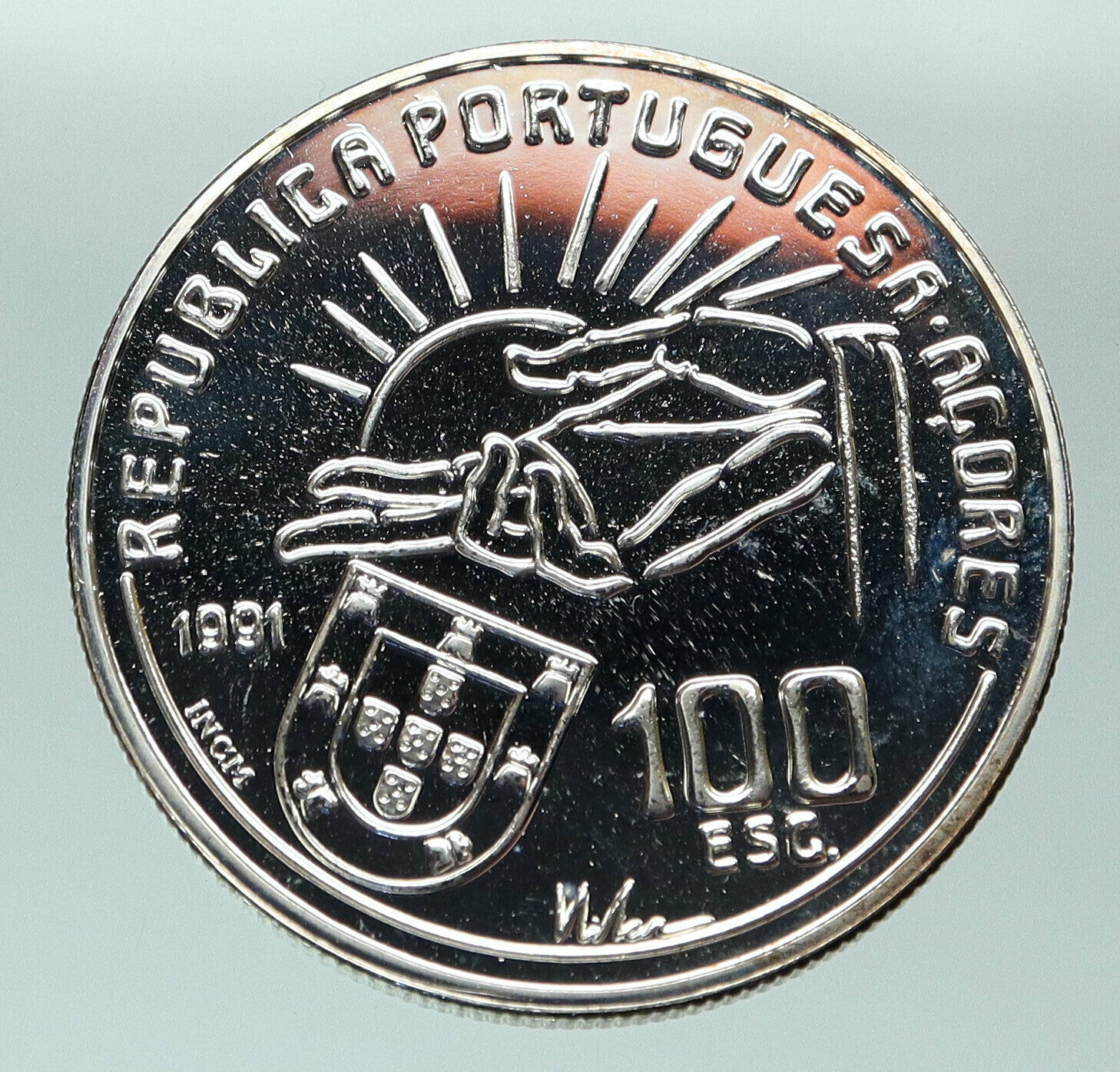 1991 PORTUGAL Poet Antero de Quental OLD Proof Silver 100 Escudos Coin i84803