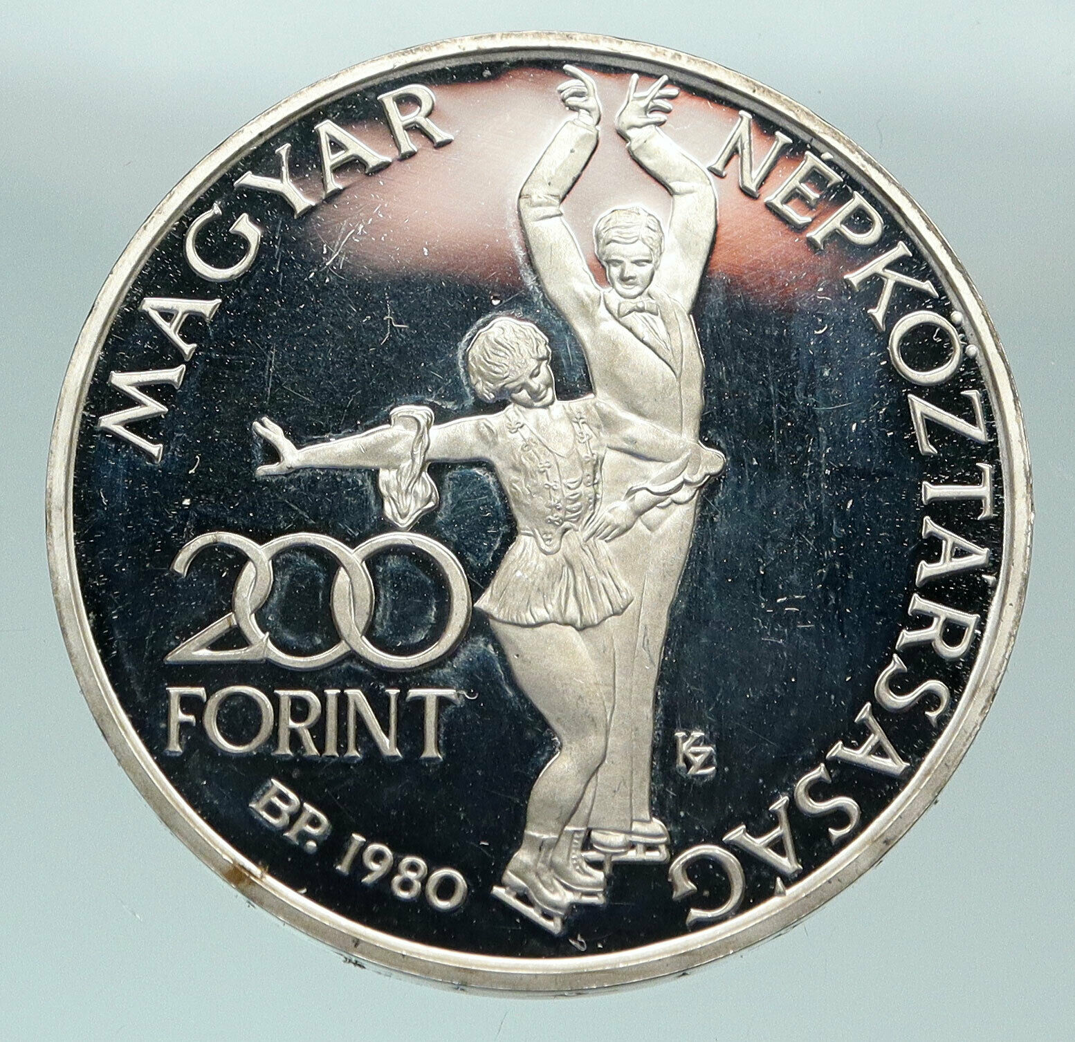 1980 HUNGARY Lake Placid Olympics ICE DANCE Proof Silver 200 Forint Coin i84804