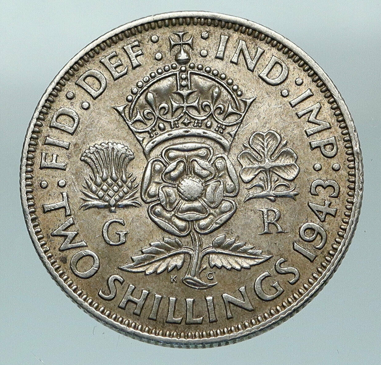 1943 Great Britain United Kingdom King George VI SILVER 2 SHILLING Coin i84577