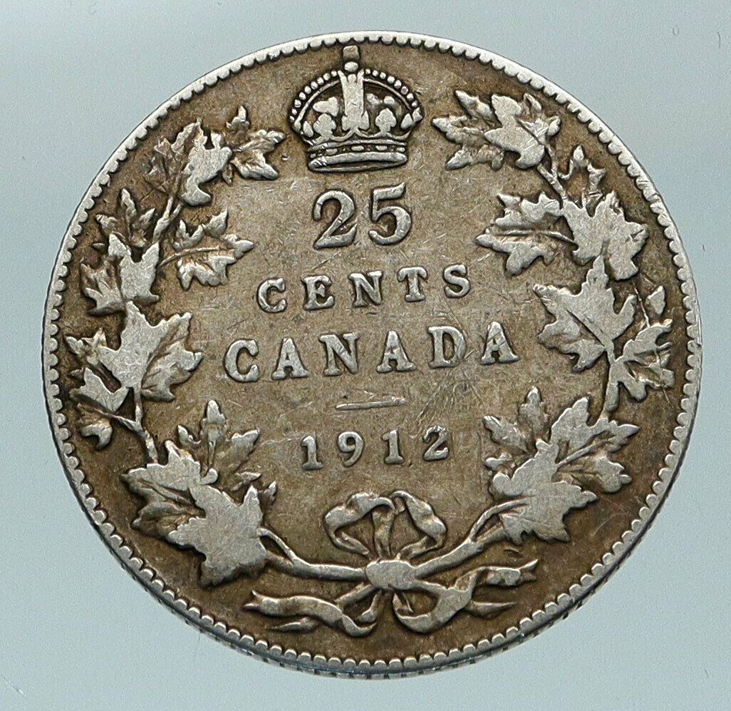 1912 CANADA UK King George V Genuine Original SILVER 25 CENTS Coin i84592