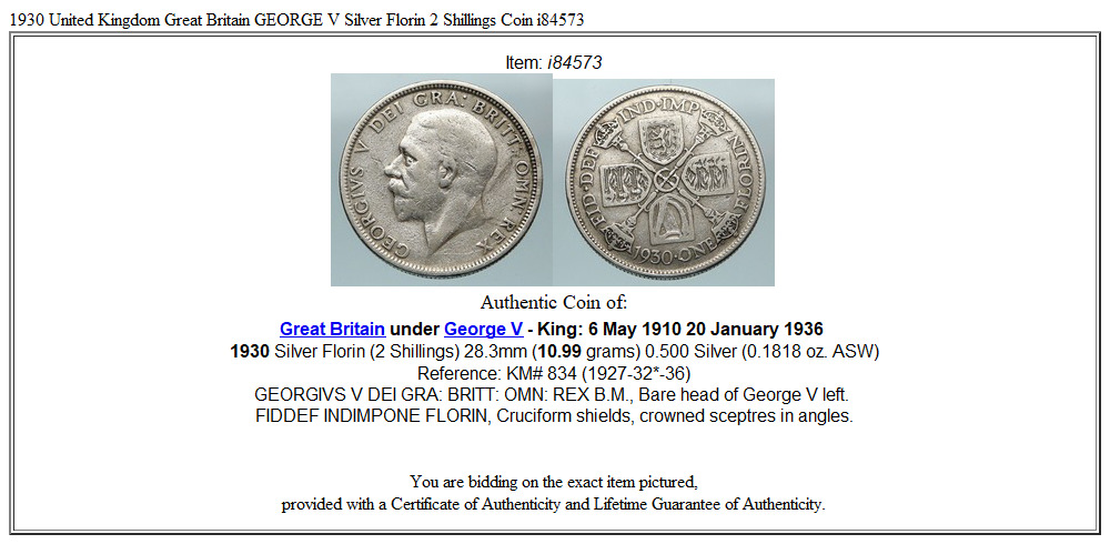 1930 United Kingdom Great Britain GEORGE V Silver Florin 2 Shillings Coin i84573