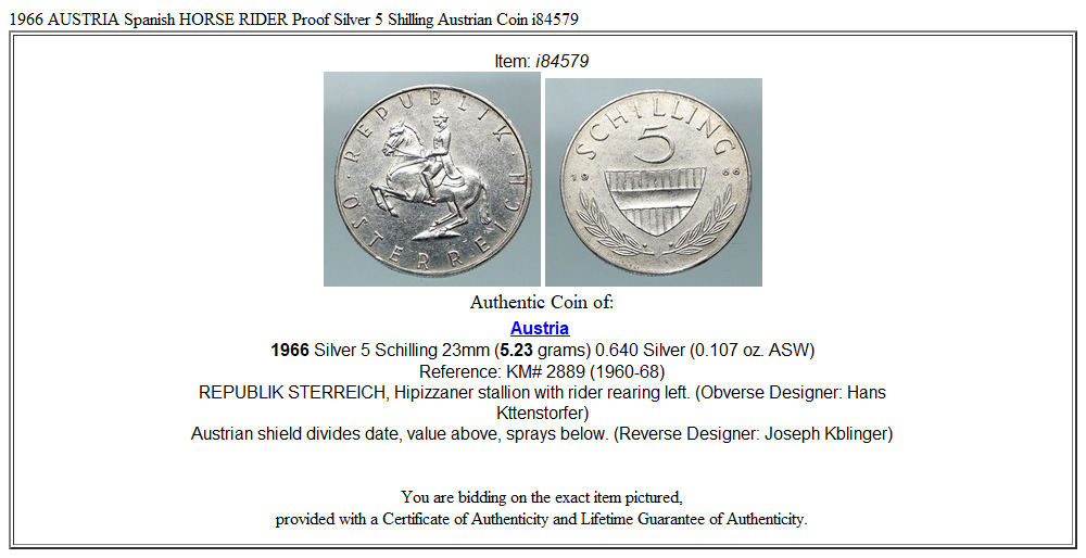 1966 AUSTRIA Spanish HORSE RIDER Vintage Silver 5 Shilling Austrian Coin i84579