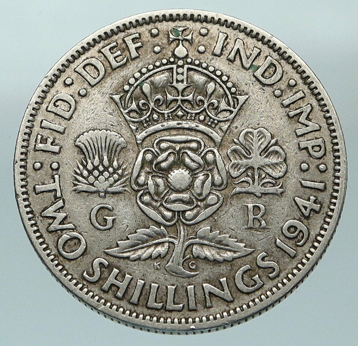 1941 Great Britain United Kingdom King George VI SILVER 2 SHILLING Coin i84574