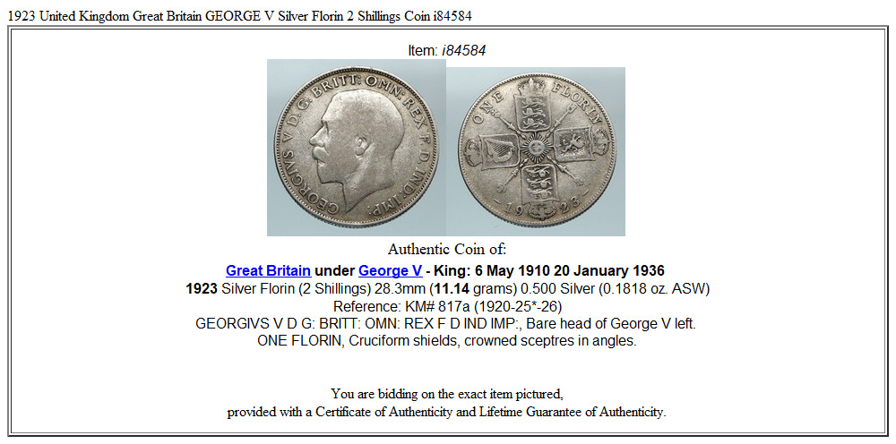 1923 United Kingdom Great Britain GEORGE V Silver Florin 2 Shillings Coin i84584