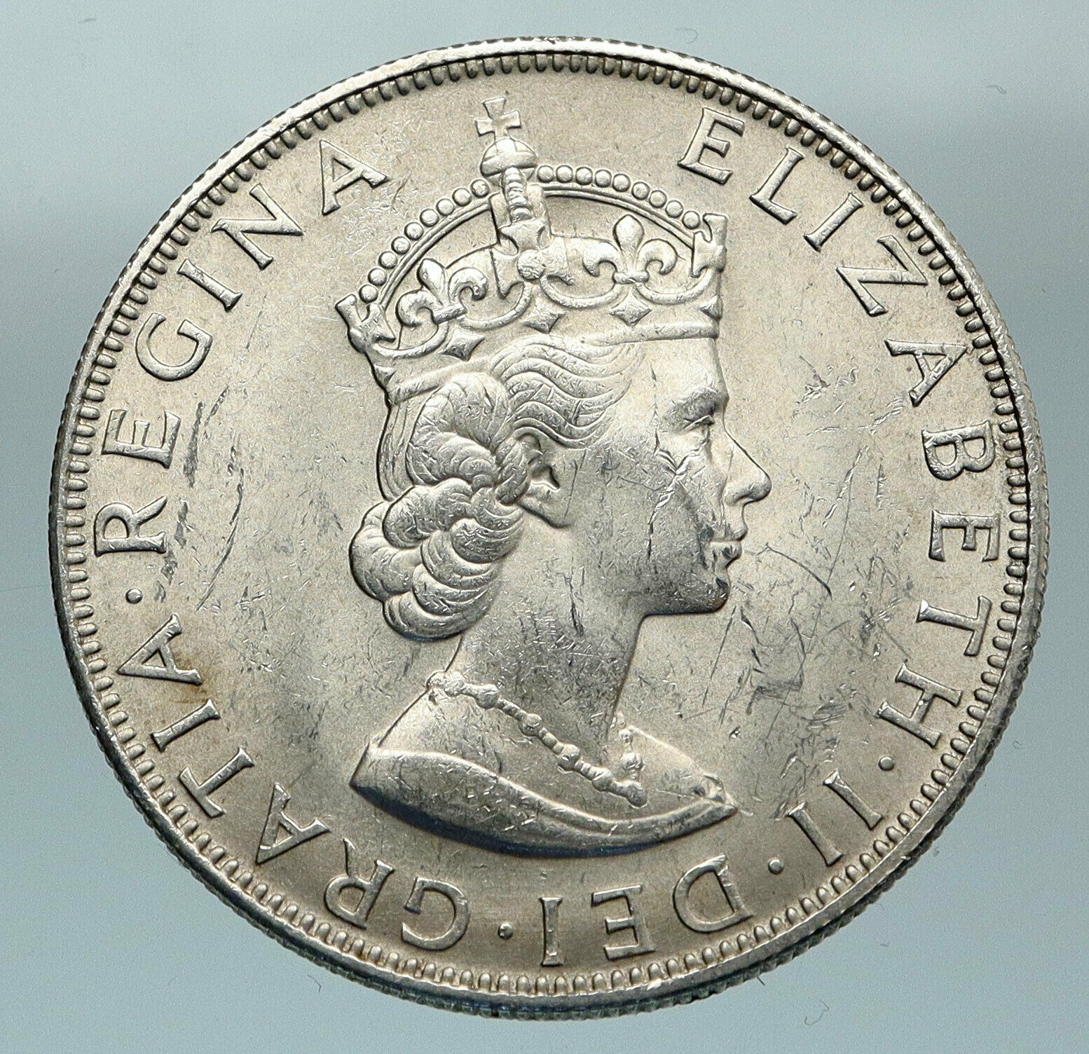 1964 BERMUDA British Colony LARGE Elizabeth II Antique Silver Crown Coin i84589