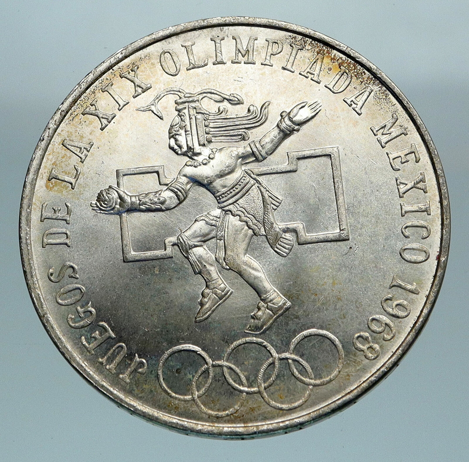 1968 Mexico XIX Olympic Games Aztec Ball Player BIG 25 Pesos Silver Coin i84602