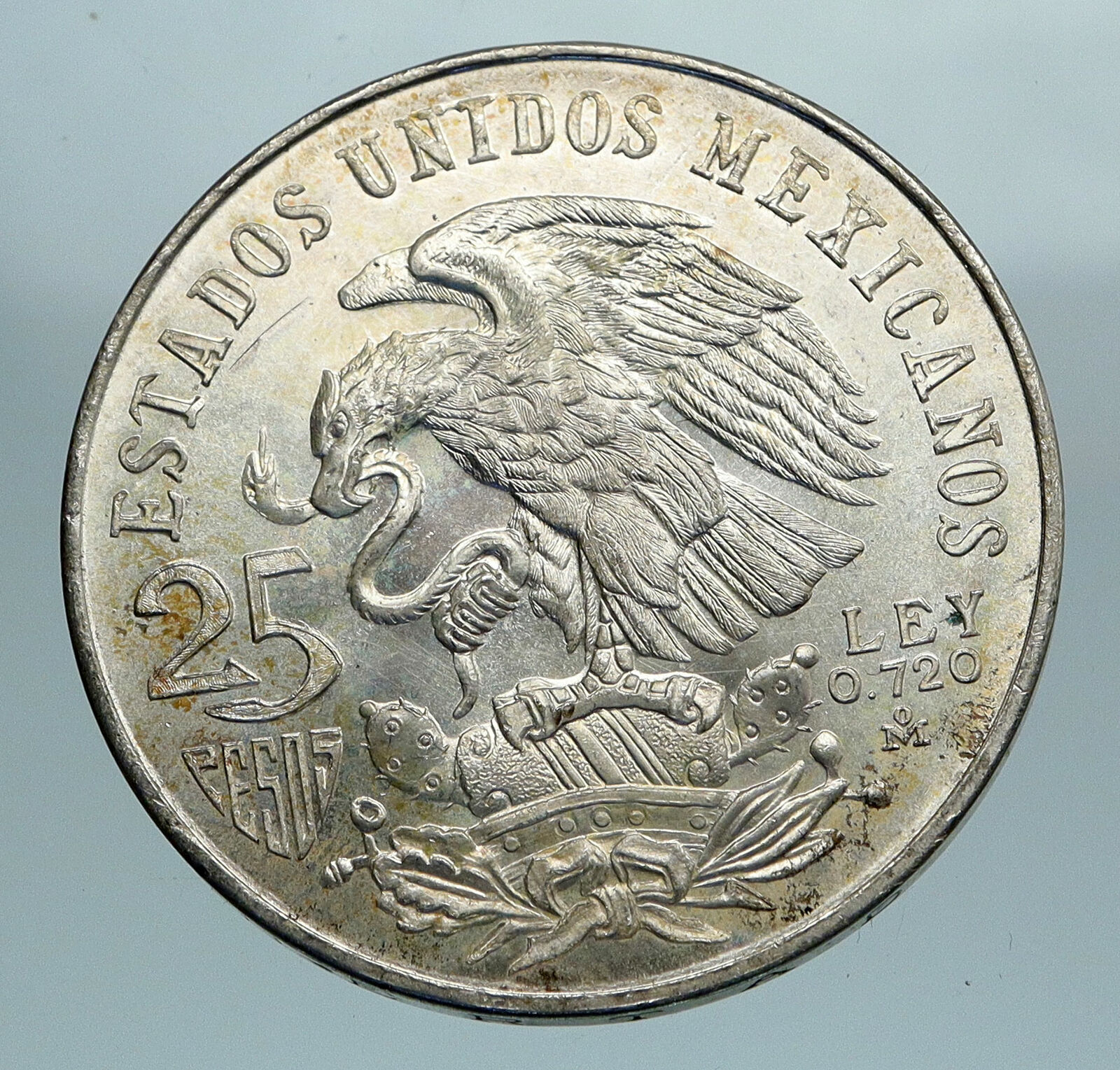 1968 Mexico XIX Olympic Games Aztec Ball Player BIG 25 Pesos Silver Coin i84602