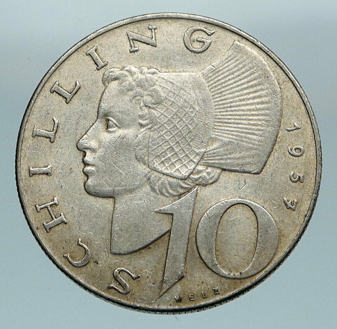 1957 Austria Wachau Woman 10 Schilling OLD Silver Austrian Coin Shield i84600