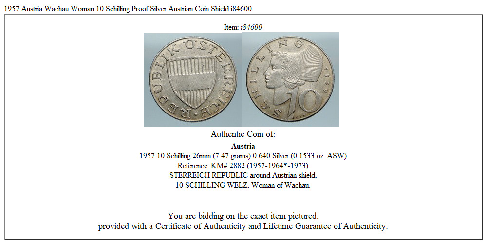 1957 Austria Wachau Woman 10 Schilling OLD Silver Austrian Coin Shield i84600