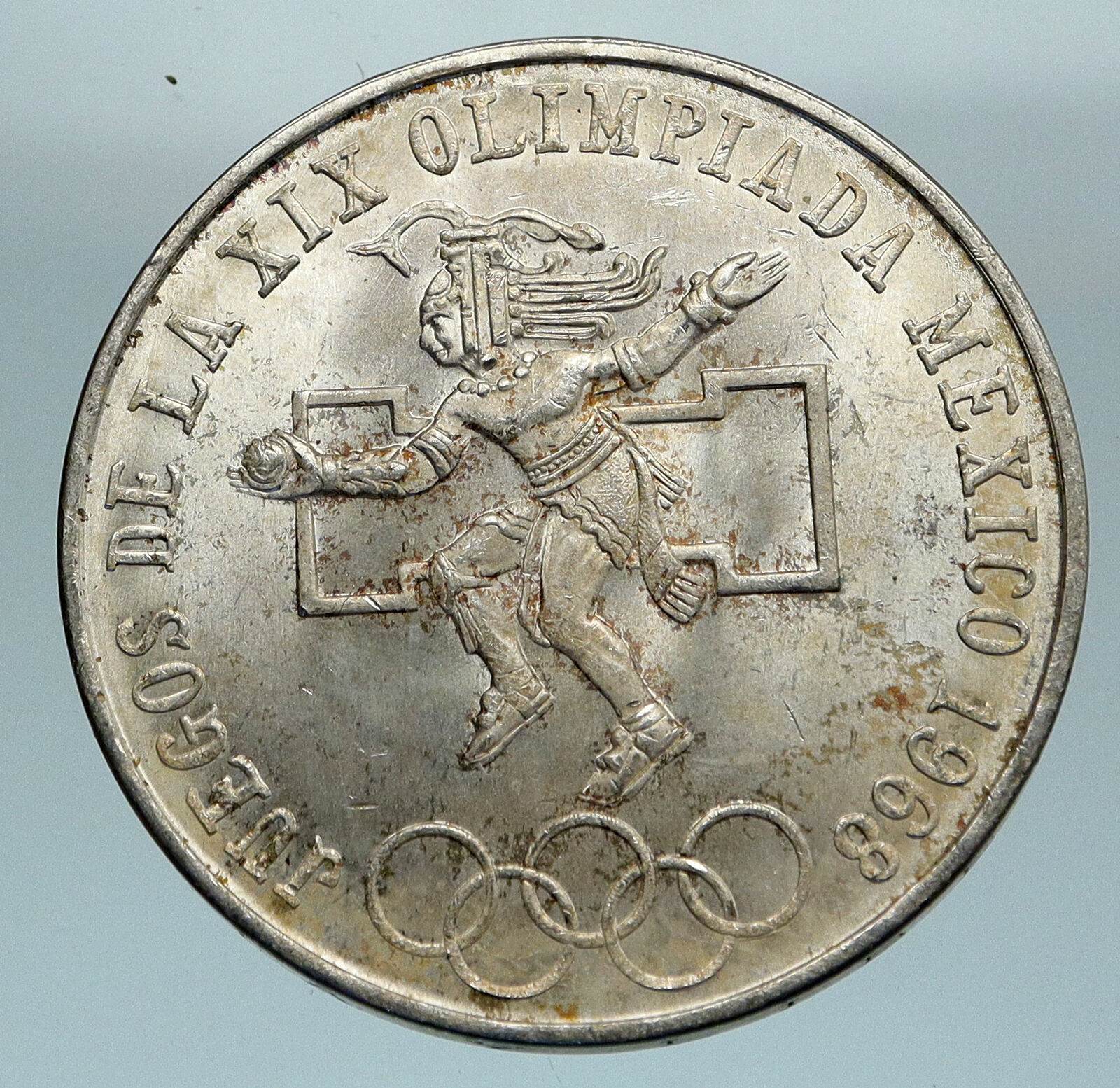 1968 Mexico XIX Olympic Games Aztec Ball Player BIG 25 Pesos Silver Coin i84603