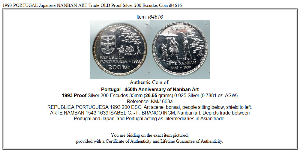 1993 PORTUGAL Japanese NANBAN ART Trade OLD Proof Silver 200 Escudos Coin i84616