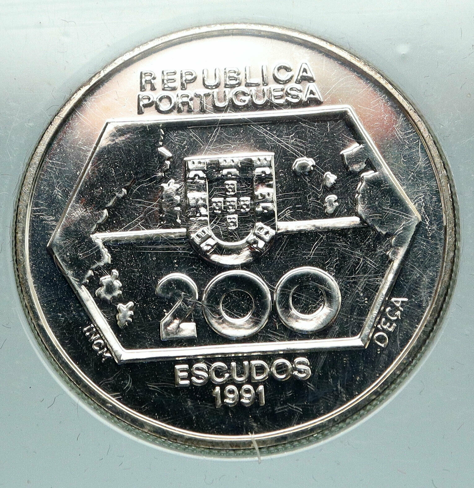 1991 PORTUGAL West Exploration Navigation Proof Silver 200 Escudos Coin i84615