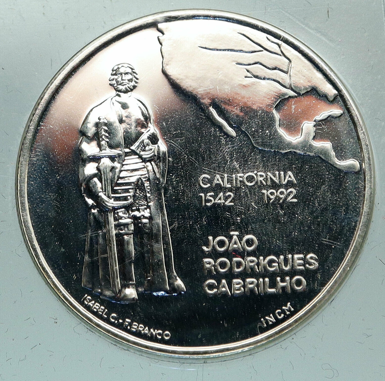 1992 PORTUGAL Juan Rodriguez Cabrillo CALIFORNIA Proof Silver 200 Es Coin i84618