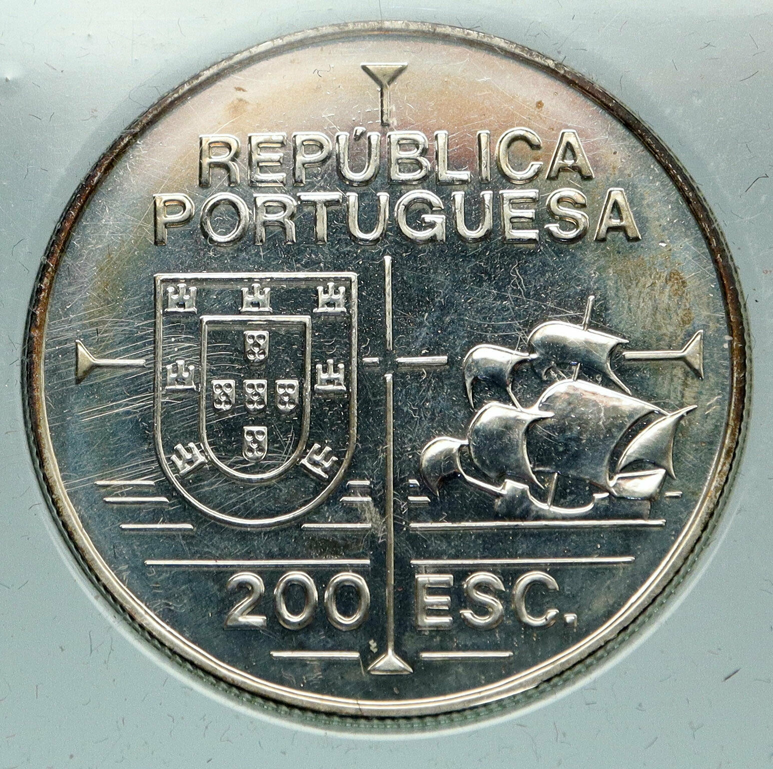 1992 PORTUGAL Juan Rodriguez Cabrillo CALIFORNIA Proof Silver 200 Es Coin i84618