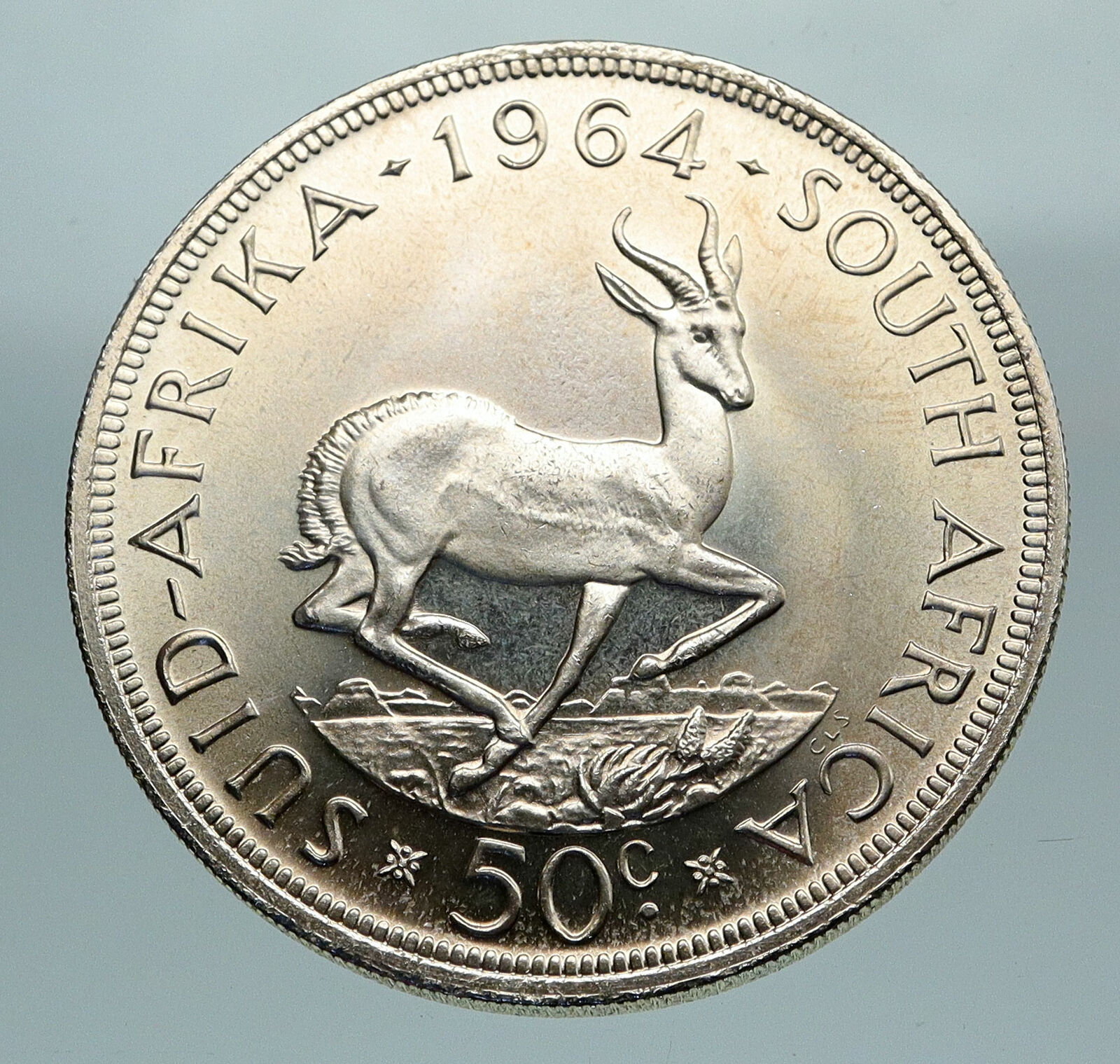 1964 SOUTH AFRICA Founder Jan van Riebeeck Deer OLD Silver 50 Cent Coin i84625