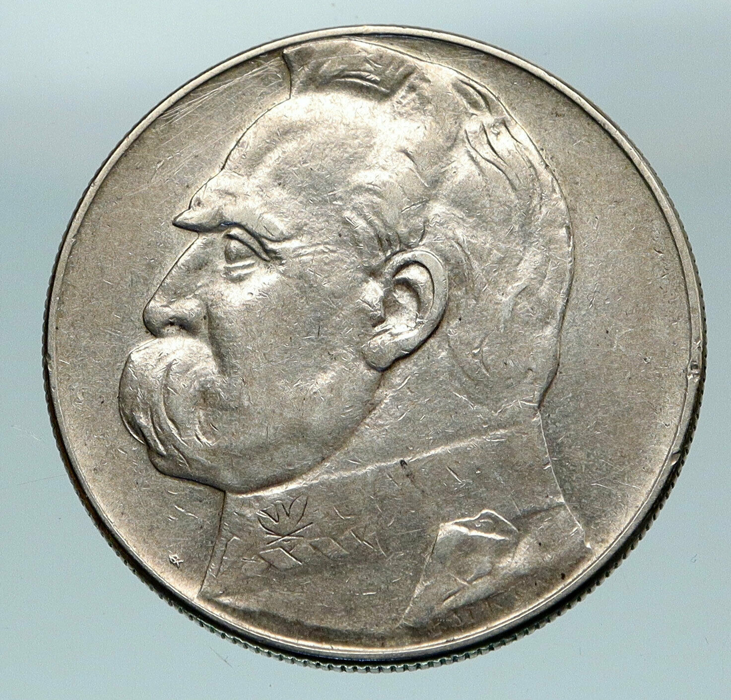 1935 POLAND Leader Jozef Pilsudski Eagle Vintage Silver 10 Zlotych Coin i84623