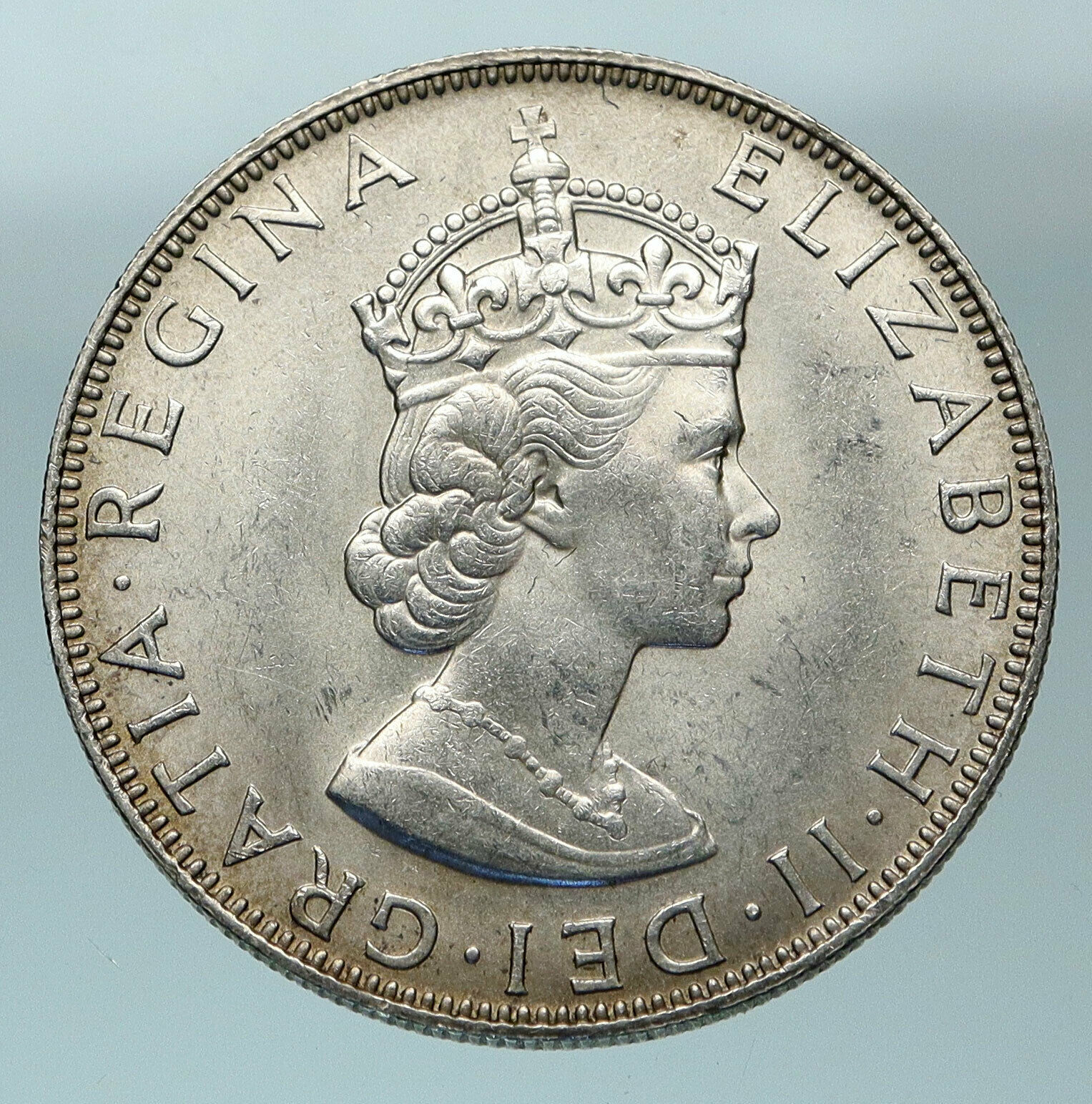 1964 BERMUDA British Colony LARGE Elizabeth II Antique Silver Crown Coin i84480