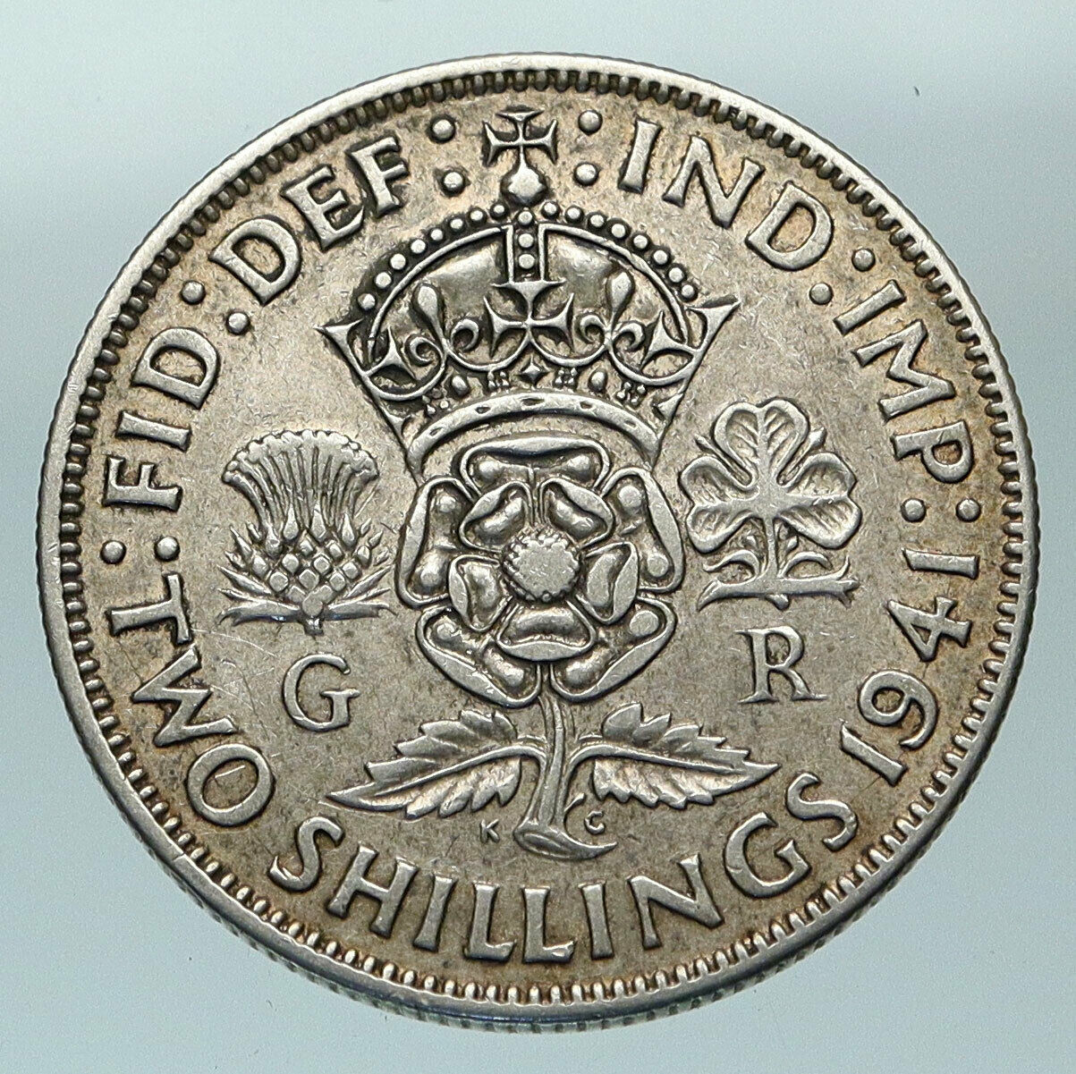 1941 Great Britain United Kingdom King George VI SILVER 2 SHILLING Coin i84493