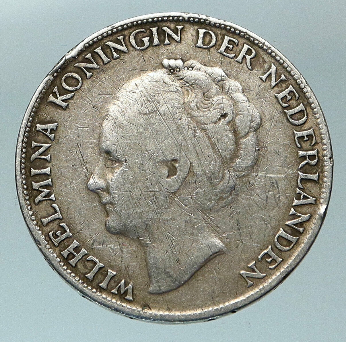 1944 CURACAO Netherlands Kingdom w Queen WILHELMINA Silver 1 Gulden Coin i84487