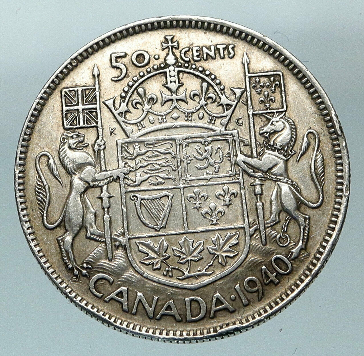 1940 CANADA UK King GEORGE VI Lions Crown Large Old SILVER 50 Cents Coin i84502