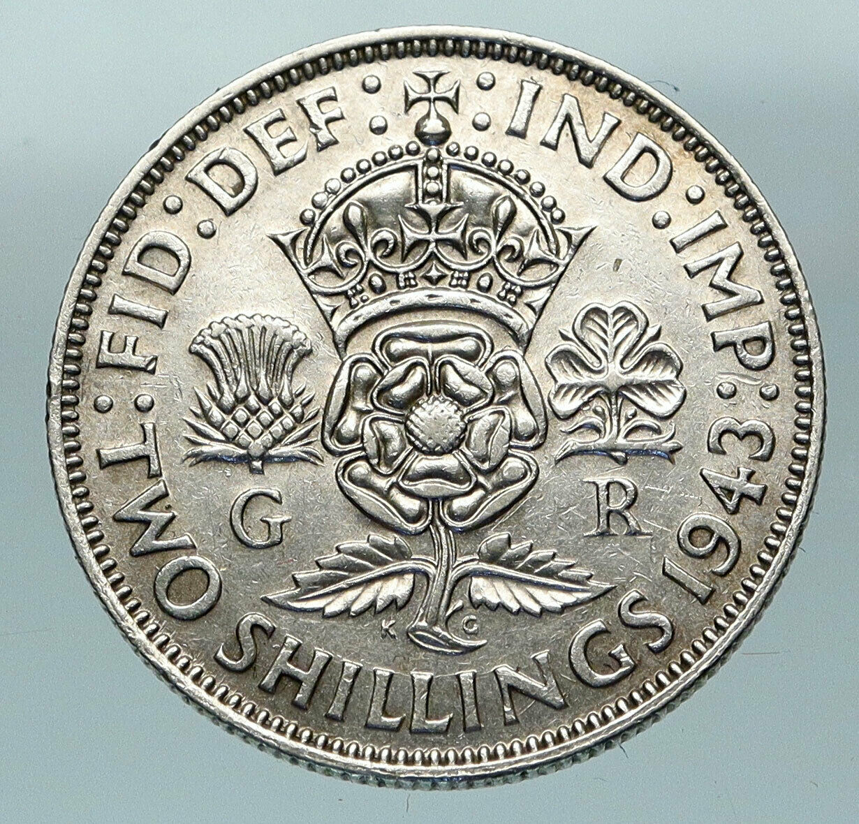 1943 Great Britain United Kingdom King George VI SILVER 2 SHILLING Coin i84485