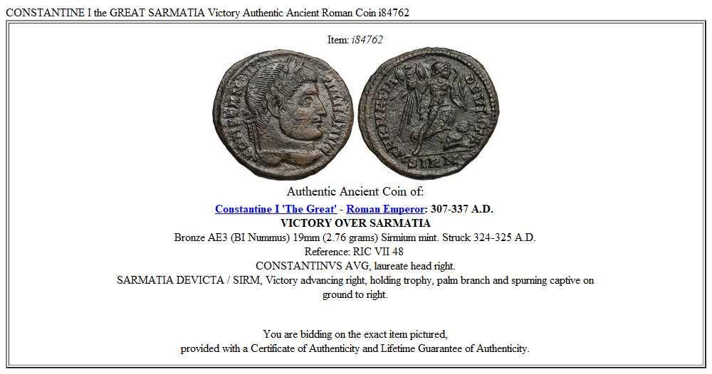 CONSTANTINE I the GREAT SARMATIA Victory Authentic Ancient Roman Coin i84762