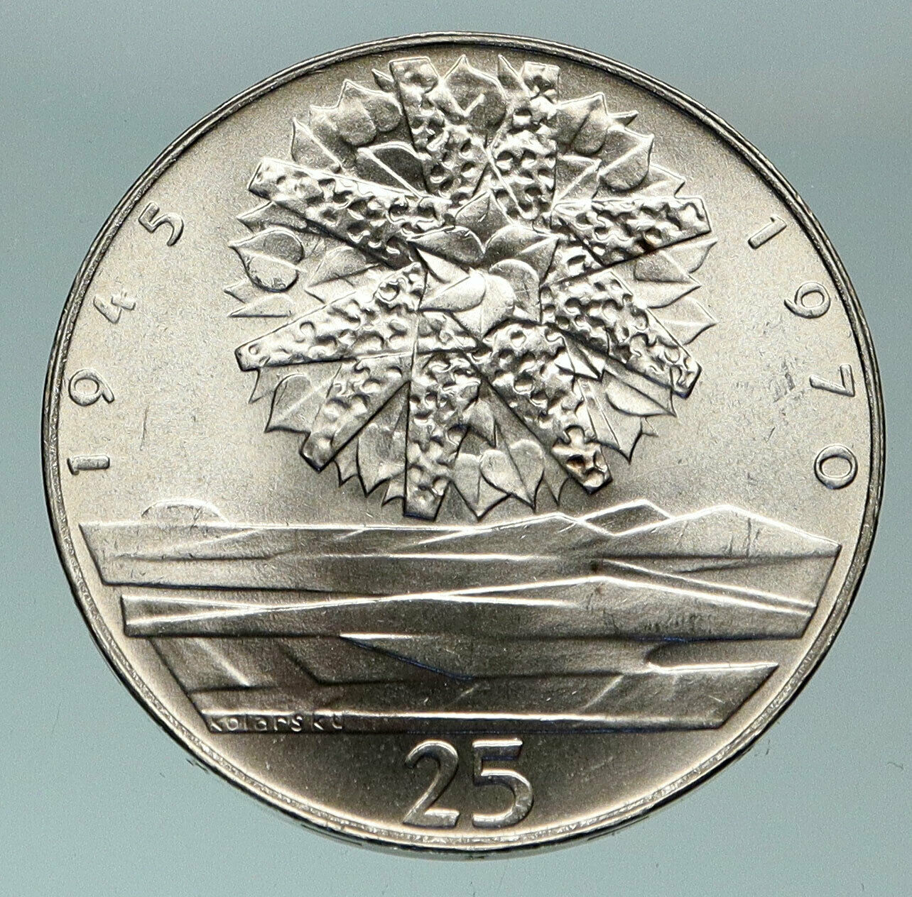 1970 CZECH REPUBLIC Czechoslovakia SUN of LIBERATION Silver 25 Korun Coin i84721