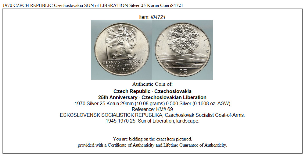 1970 CZECH REPUBLIC Czechoslovakia SUN of LIBERATION Silver 25 Korun Coin i84721