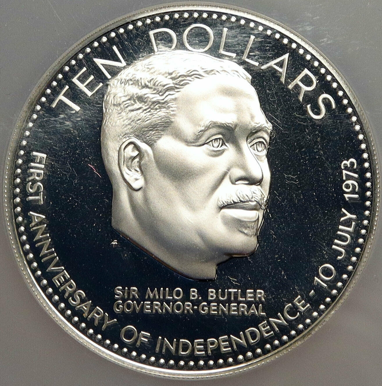 1974 BAHAMAS Large Independence Milo Butler OLD Proof Silver $10 NGC Coin i84650