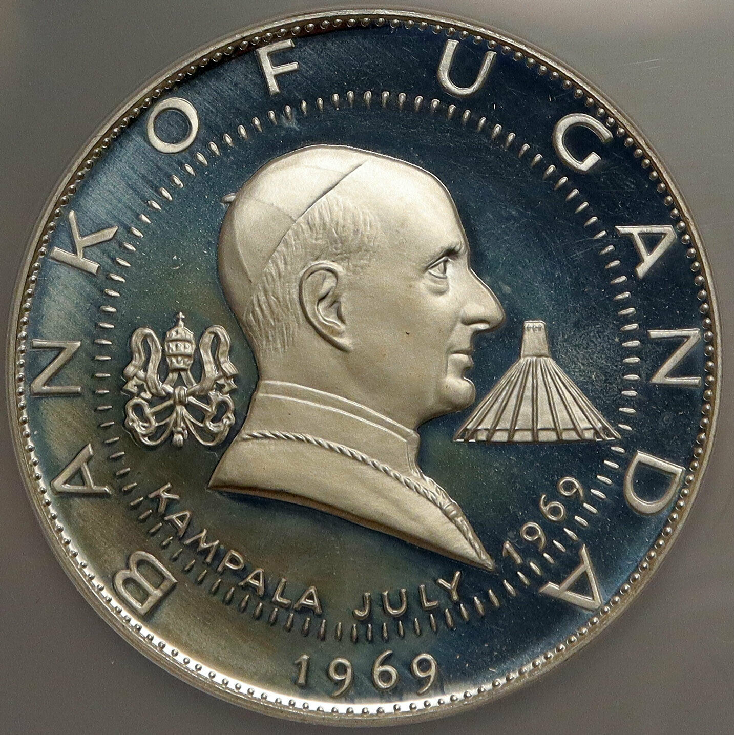 1969 UGANDA Visit POPE Paul VI XLARGE Proof Silver 30 Shilling NGC Coin i84890