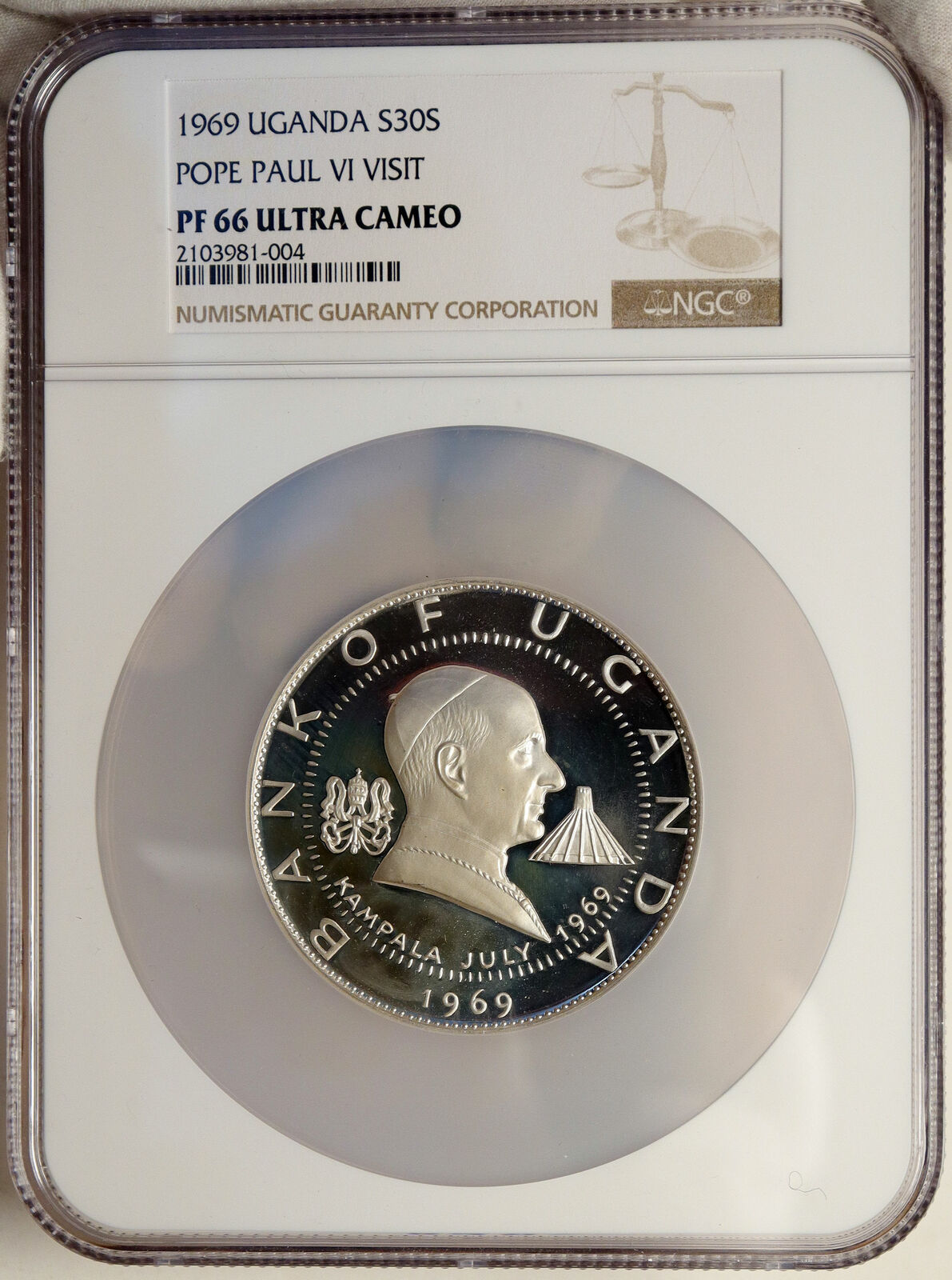 1969 UGANDA Visit POPE Paul VI XLARGE Proof Silver 30 Shilling NGC Coin i84890