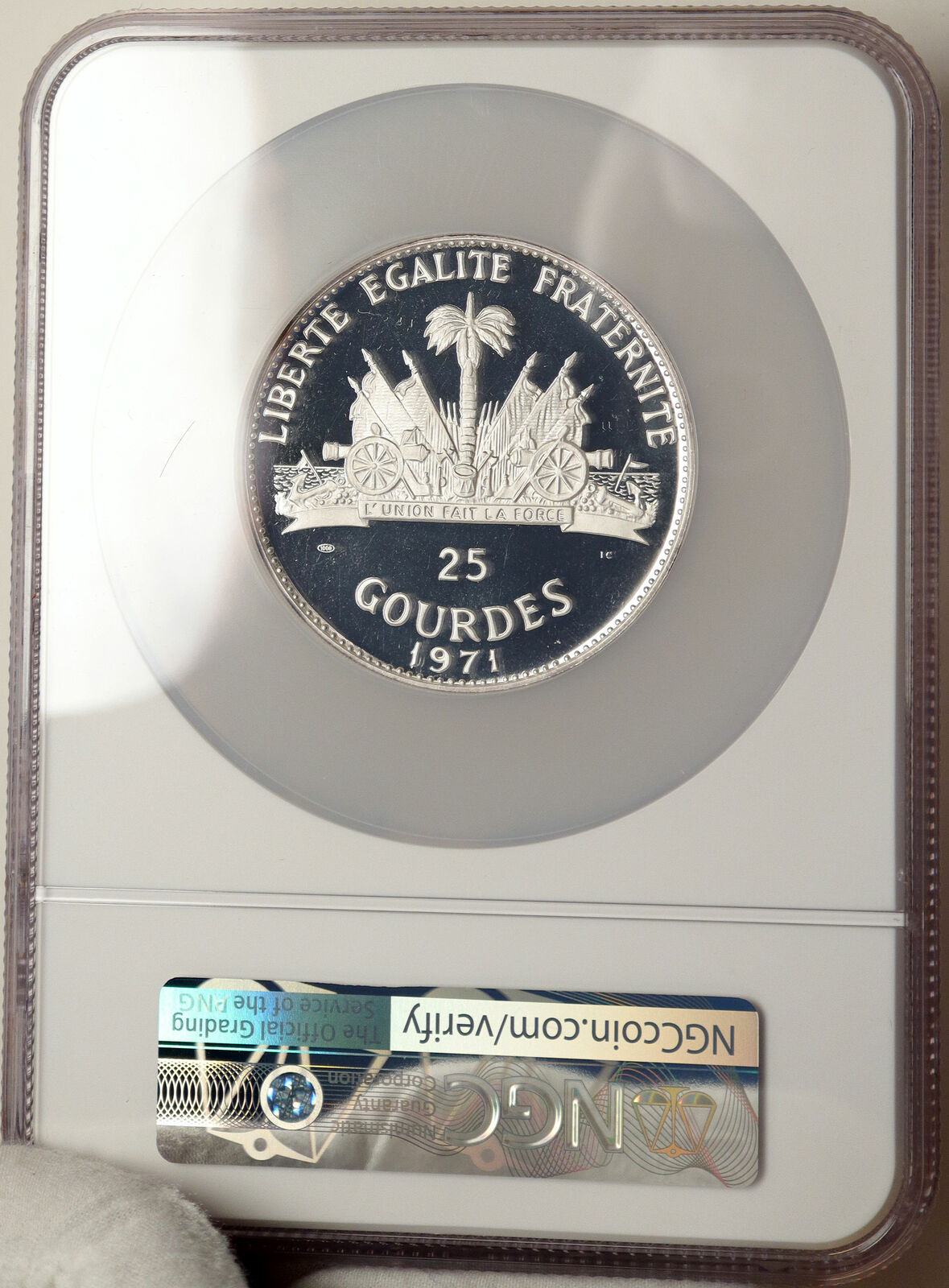 1971 HAITI DUVALIER AIRPORT Old French Silver Proof 25 Gourdes NGC Coin i84652