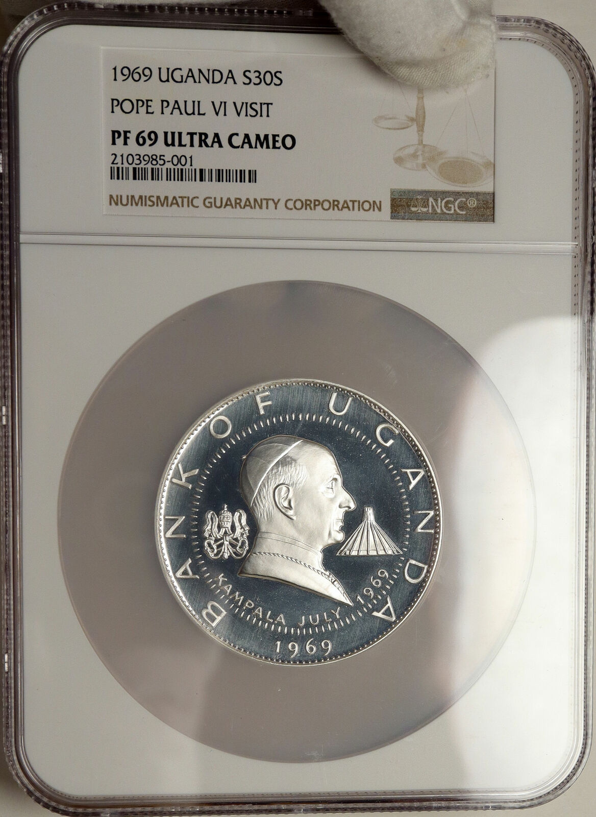 1969 UGANDA Visit POPE Paul VI XLARGE Proof Silver 30 Shilling NGC Coin i84655