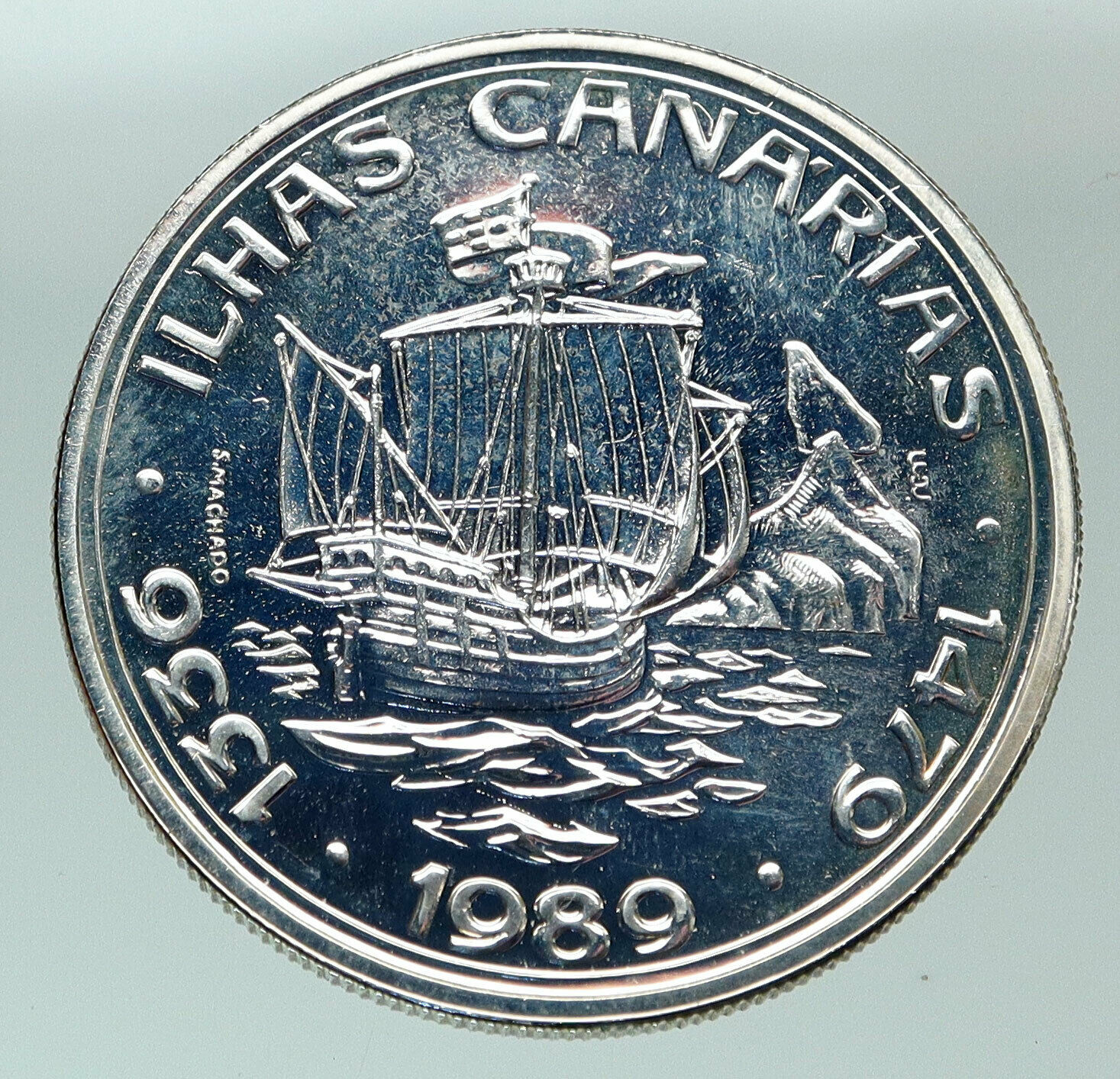 1989 PORTUGAL Period of CANARY ISLANDS Vintage Proof Silver 100 ESC Coin i84831