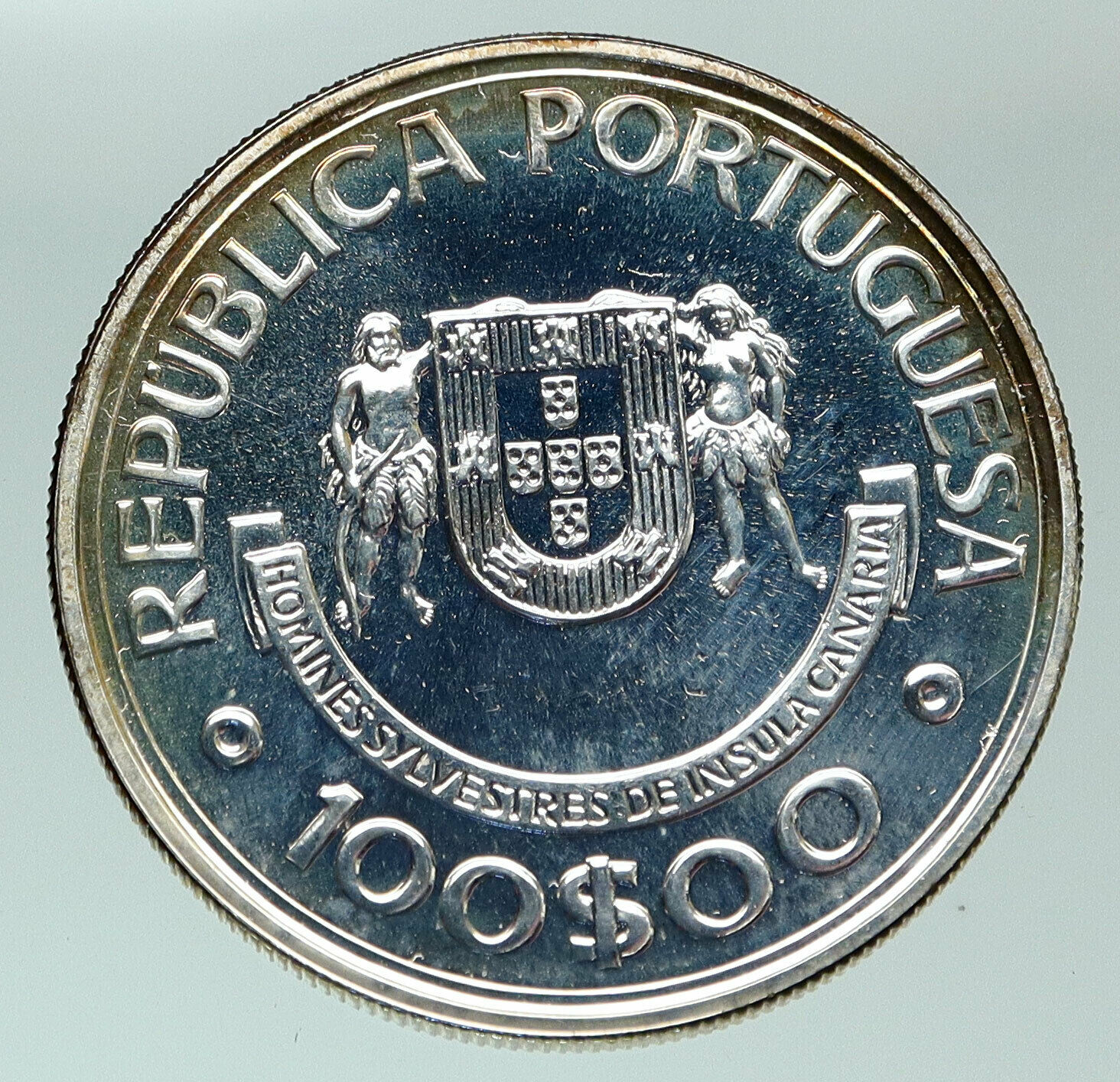 1989 PORTUGAL Period of CANARY ISLANDS Vintage Proof Silver 100 ESC Coin i84831