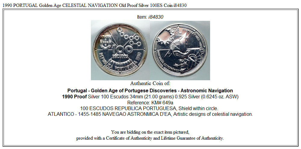 1990 PORTUGAL Golden Age CELESTIAL NAVIGATION Old Proof Silver 100ES Coin i84830